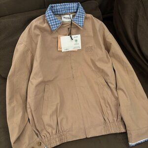 Miu Miu Women's Casual Zip-Collar Layered-Look Jacket — Beige, Size M